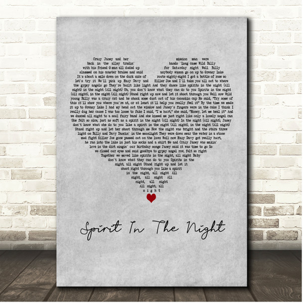 Bruce Springsteen Spirit In The Night Grey Heart Song Lyric Print