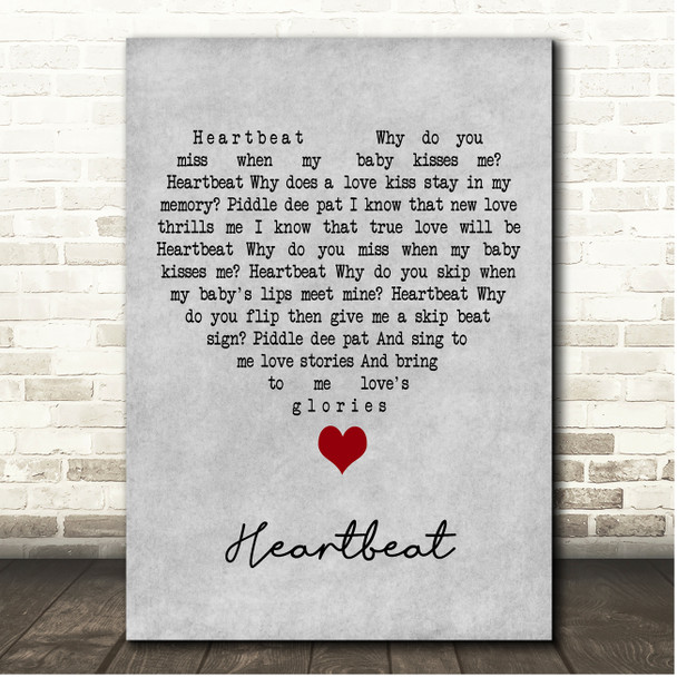 Buddy Holly Heartbeat Grey Heart Song Lyric Print