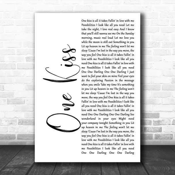 Calvin Harris & Dua Lipa One Kiss White Script Song Lyric Music Wall Art Print