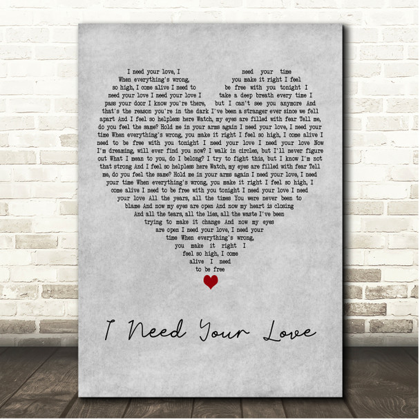 Calvin Harris I Need Your Love Grey Heart Song Lyric Print