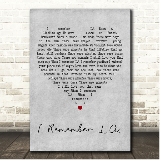 Céline Dion I Remember L.A. Grey Heart Song Lyric Print