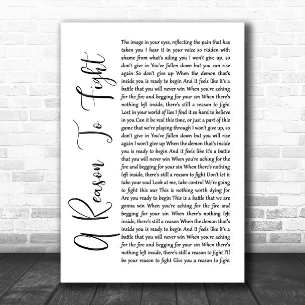 Disturbed A Reason To Fight White Script Song Lyric Music Wall Art Print
