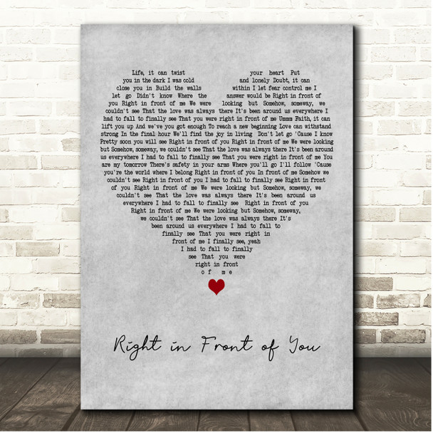 Céline Dion Right in Front of You Grey Heart Song Lyric Print