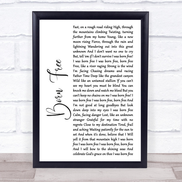 Kid Rock Born Free White Script Song Lyric Music Wall Art Print