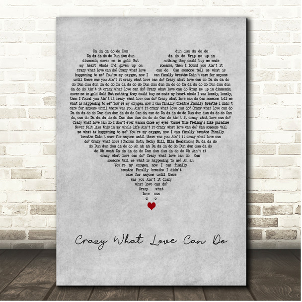 David Guetta, Becky Hill & Ella Henderson Crazy What Love Can Do Grey Heart Song Lyric Print