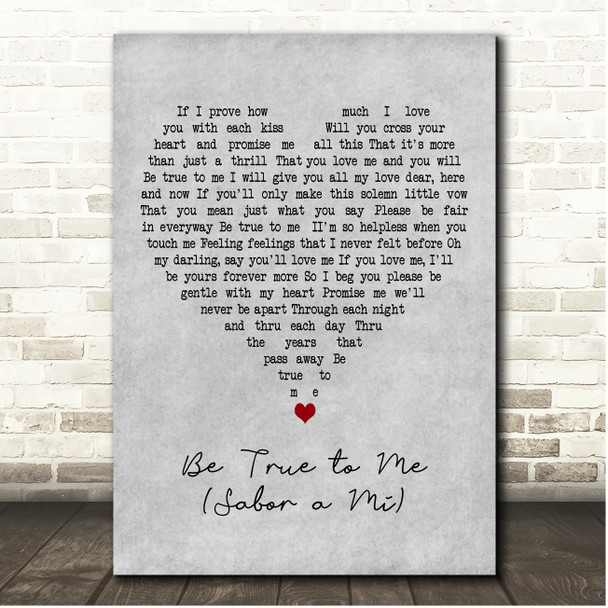 Doris Day Be True to Me (Sabor a Mi) Grey Heart Song Lyric Print