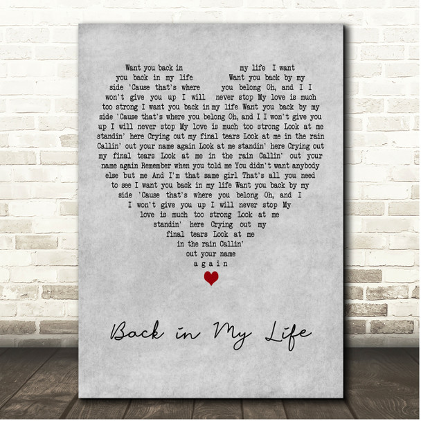 Alice DeeJay Back in My Life Grey Heart Song Lyric Print