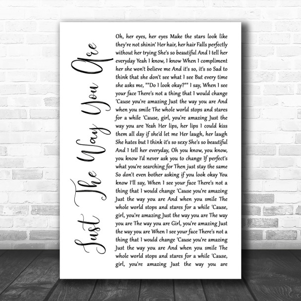 Bruno Mars Just The Way You Are White Script Song Lyric Music Wall Art Print