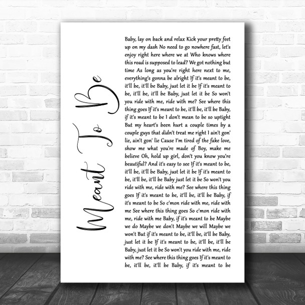 Bebe Rexha Meant To Be White Script Song Lyric Music Wall Art Print