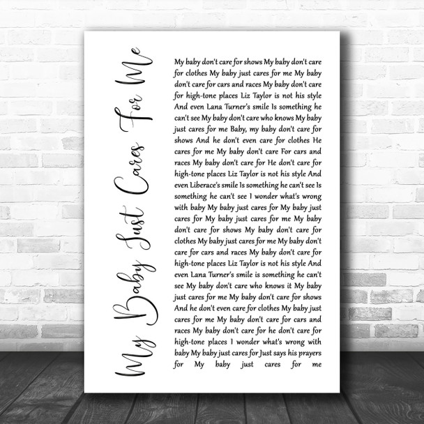 Nina Simone My Baby Just Cares For Me White Script Song Lyric Music Wall Art Print