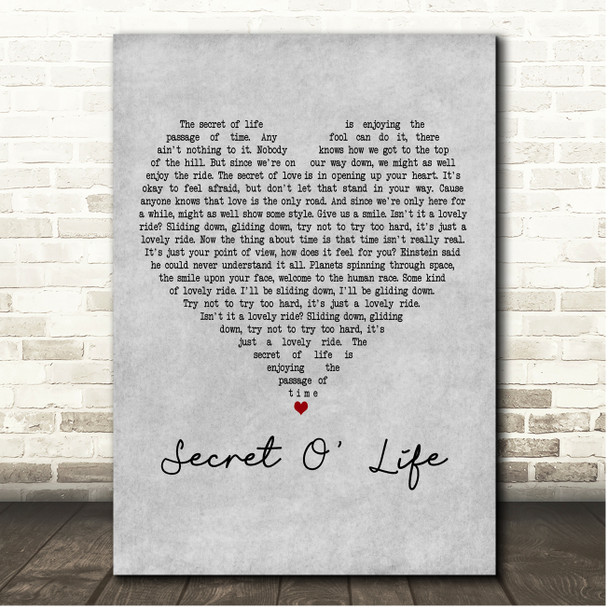James Taylor Secret O' Life Grey Heart Song Lyric Print