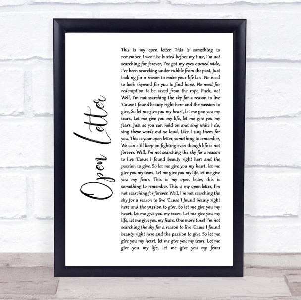 The Amity Affliction Open Letter White Script Song Lyric Music Wall Art Print