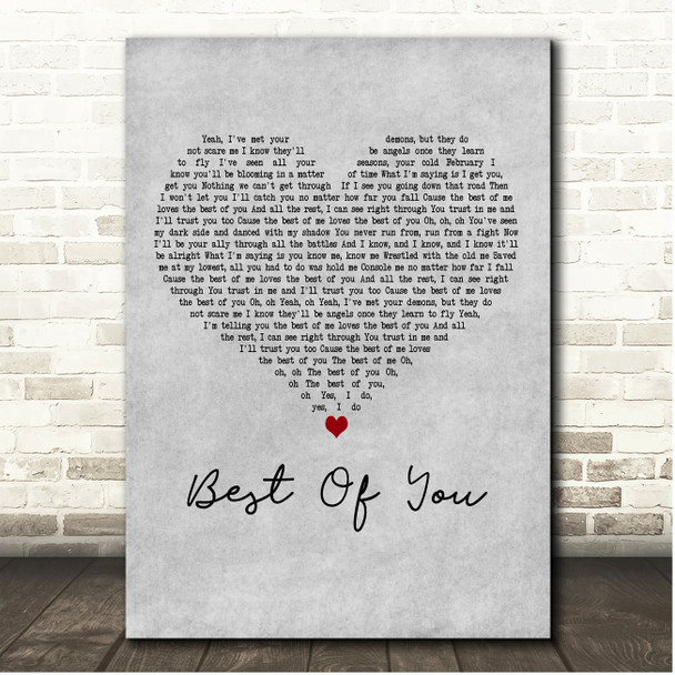 Andy Grammer Best Of You Grey Heart Song Lyric Print