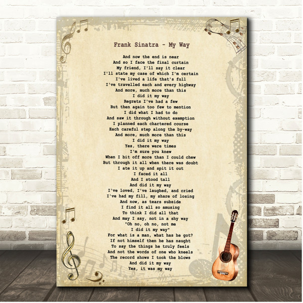 Frank Sinatra My Way Vintage Guitar Song Lyric Print