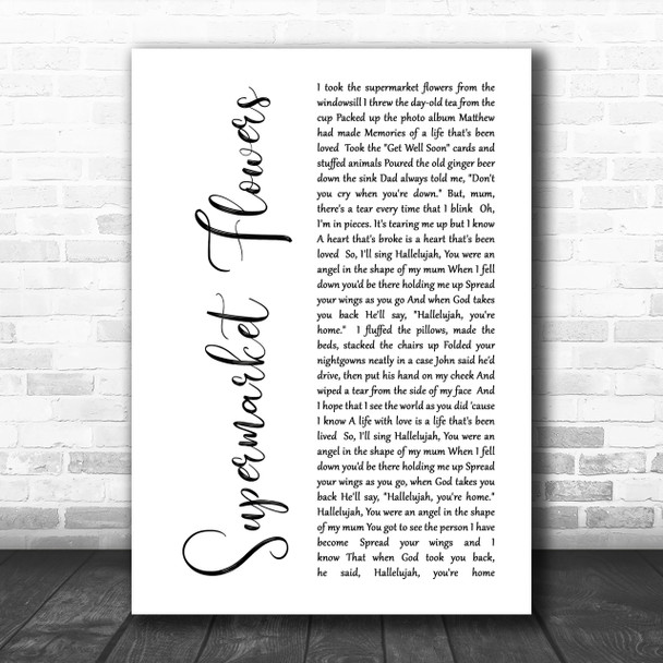 Ed Sheeran Supermarket Flowers White Script Song Lyric Music Wall Art Print