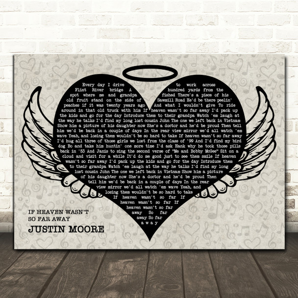 Justin Moore If Heaven Wasn't So Far Away Heart Angel Wings Halo Song Lyric Print