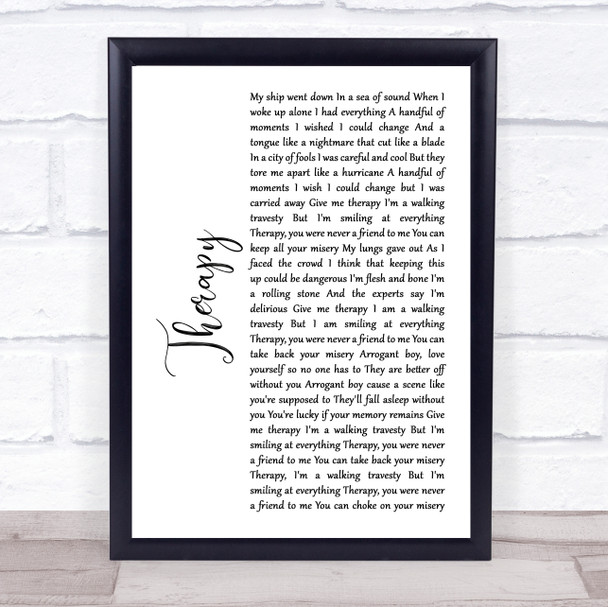 All Time Low Therapy White Script Song Lyric Music Wall Art Print