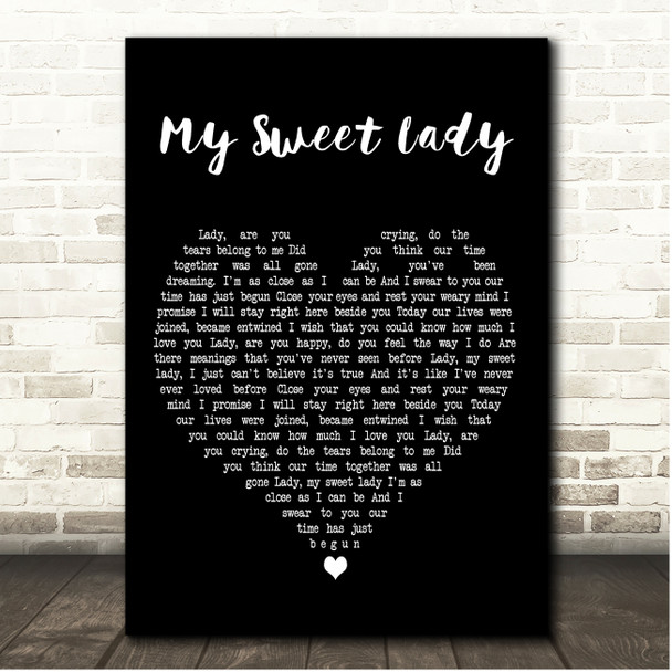 John Denver My Sweet Lady Black Heart Song Lyric Print