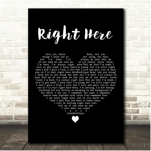 Lil Peep Featuring Horse Head Right Here Black Heart Song Lyric Print