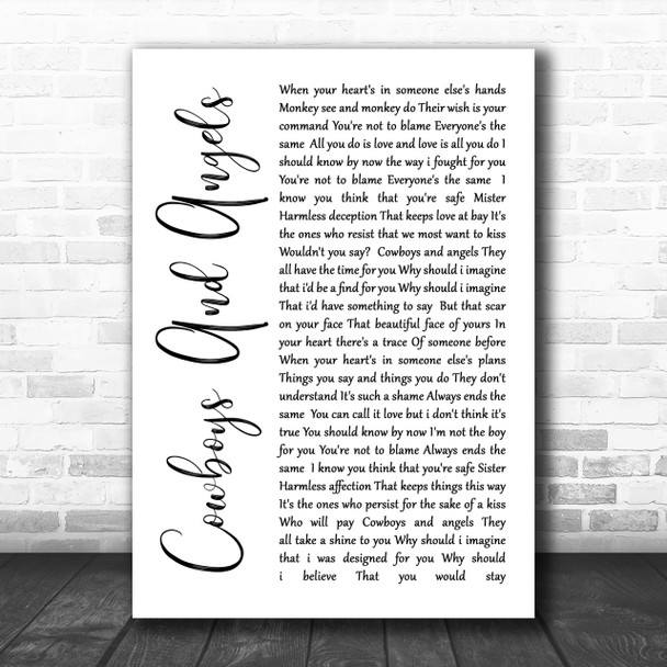 George Michael Cowboys And Angels White Script Song Lyric Music Wall Art Print