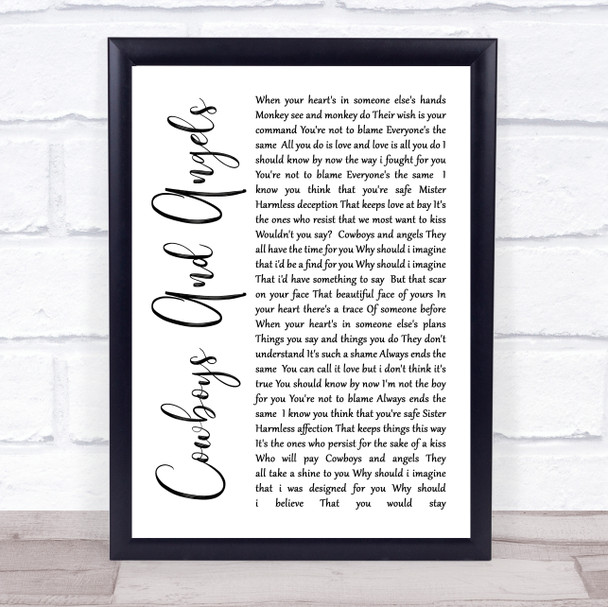 George Michael Cowboys And Angels White Script Song Lyric Music Wall Art Print