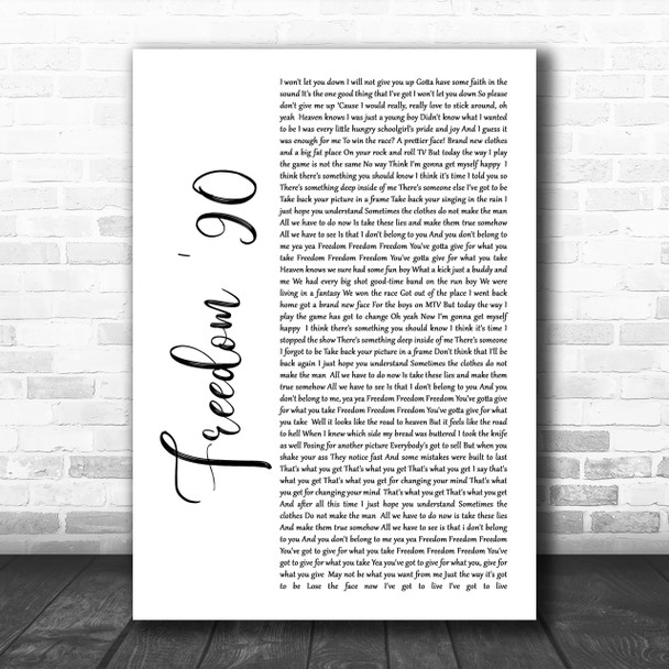 George Michael Freedom '90 White Script Song Lyric Music Wall Art Print