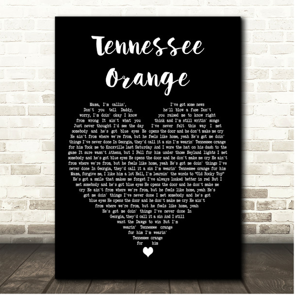 Megan Moroney Tennessee Orange Black Heart Song Lyric Print