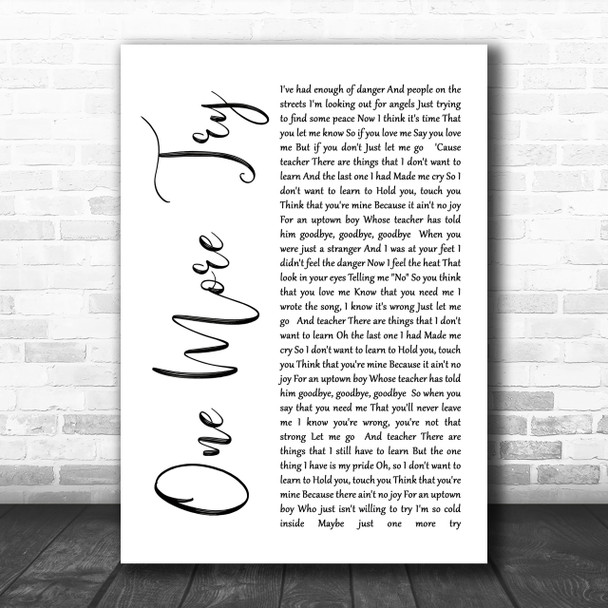 George Michael One More Try White Script Song Lyric Music Wall Art Print