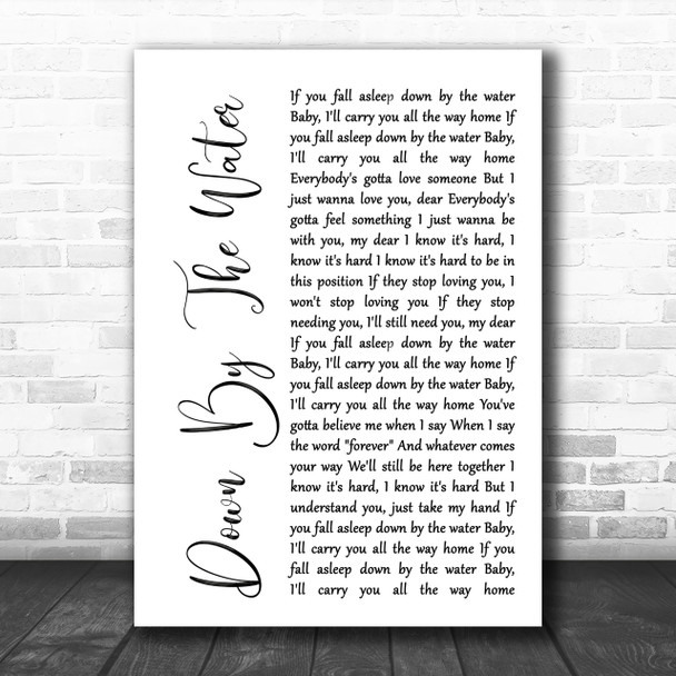 The Drums Down By The Water White Script Song Lyric Music Wall Art Print