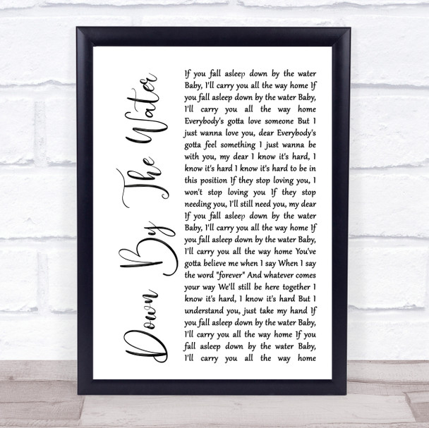 The Drums Down By The Water White Script Song Lyric Music Wall Art Print