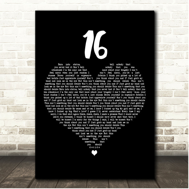 Baby Keem 16 Black Heart Song Lyric Print