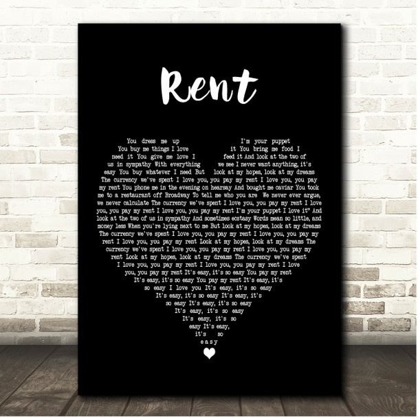 Pet Shop Boys Rent Black Heart Song Lyric Print