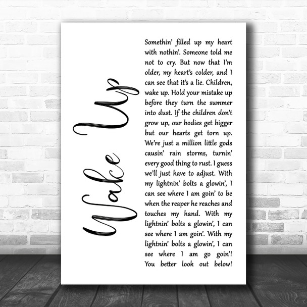 Arcade Fire Wake Up White Script Song Lyric Music Wall Art Print