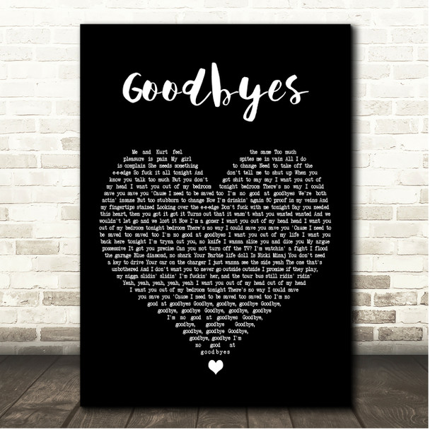 Post Malone Goodbyes Black Heart Song Lyric Print