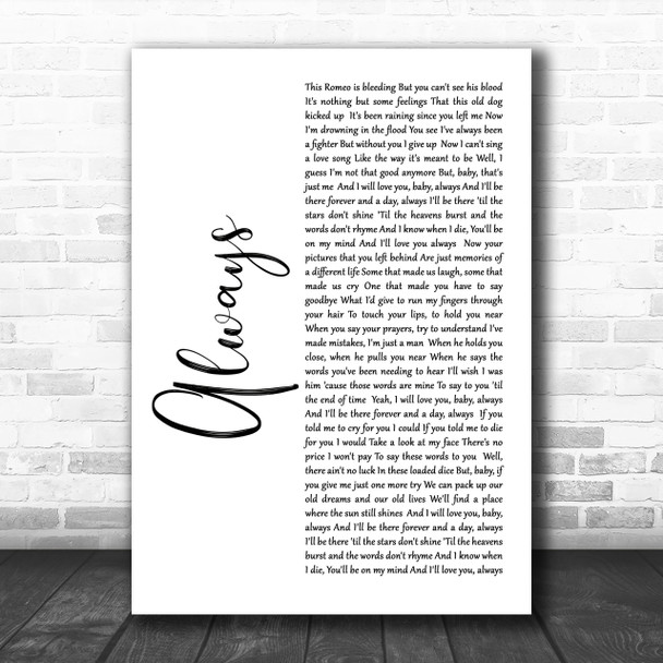 Bon Jovi Always White Script Song Lyric Music Wall Art Print