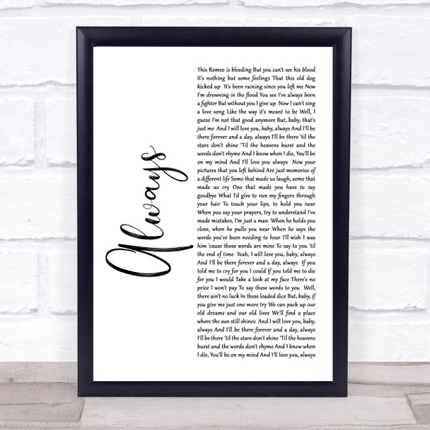 Bon Jovi Always White Script Song Lyric Music Wall Art Print