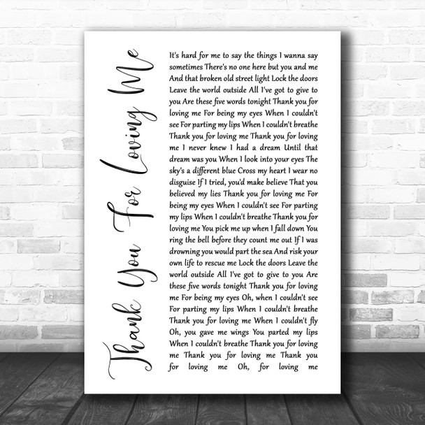 Bon Jovi Thank You For Loving Me White Script Song Lyric Music Wall Art Print