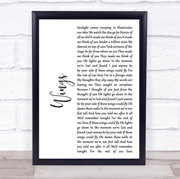 Birdy Wings White Script Song Lyric Music Wall Art Print