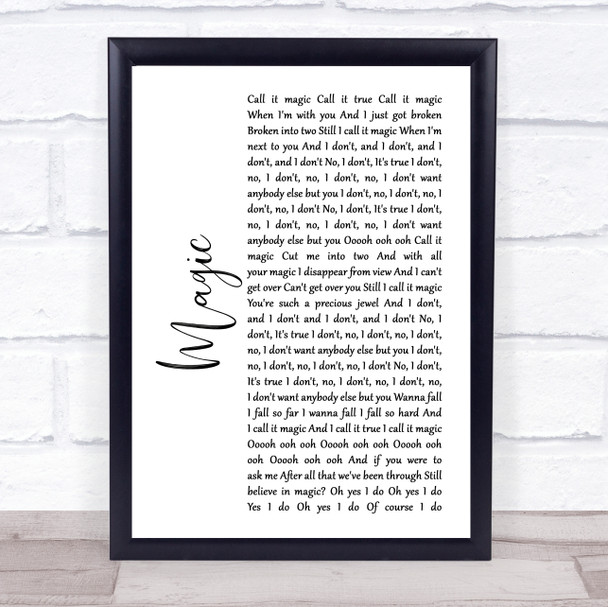 Coldplay Magic White Script Song Lyric Music Wall Art Print