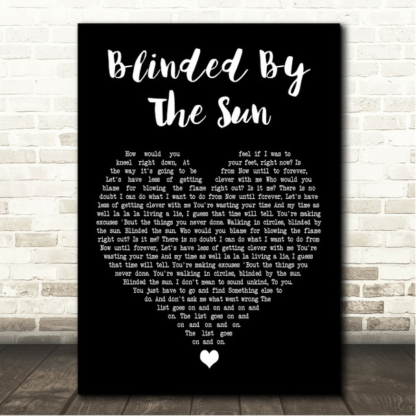 The Seahorses Blinded By The Sun Black Heart Song Lyric Print