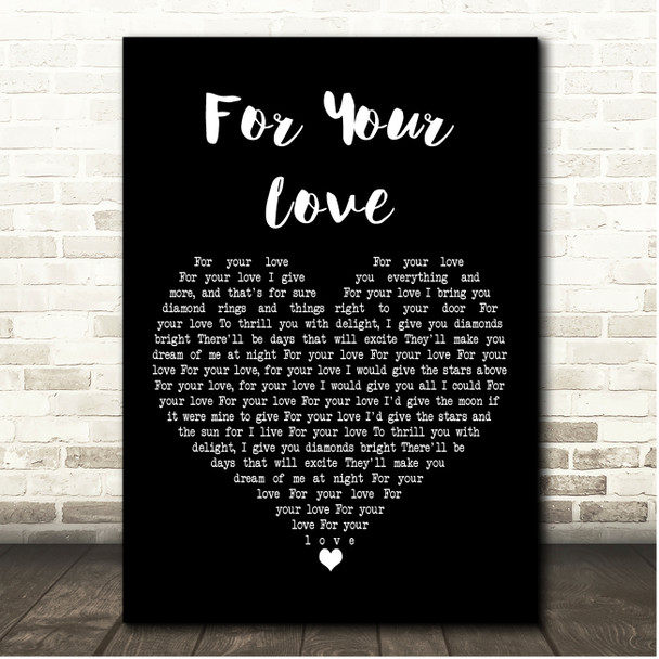 The Yardbirds For Your Love Black Heart Song Lyric Print