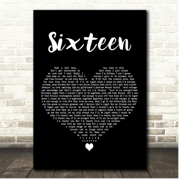 Thomas Rhett Sixteen Black Heart Song Lyric Print