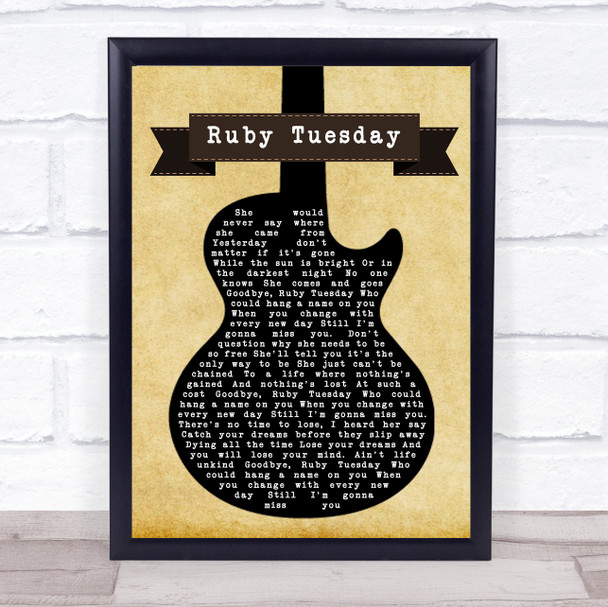 The Rolling Stones Ruby Tuesday Black Guitar Song Lyric Music Wall Art Print