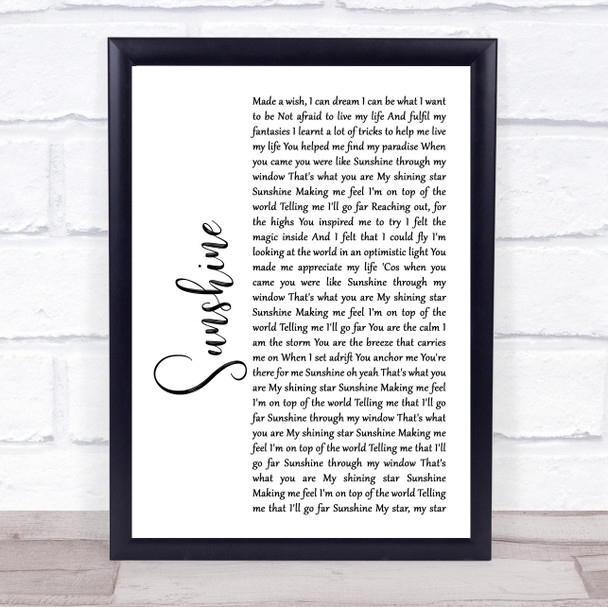 Gabrielle Sunshine White Script Song Lyric Music Wall Art Print