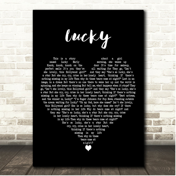 Britney Spears Lucky Black Heart Song Lyric Print