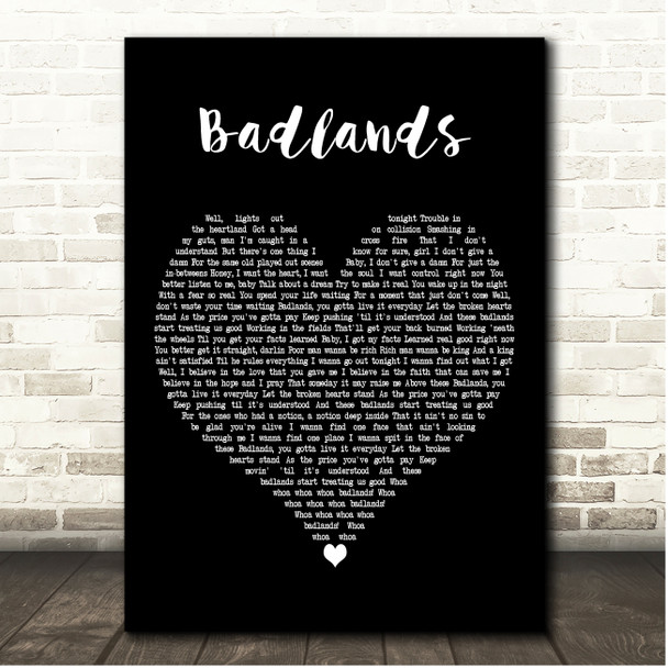 Bruce Springsteen Badlands Black Heart Song Lyric Print