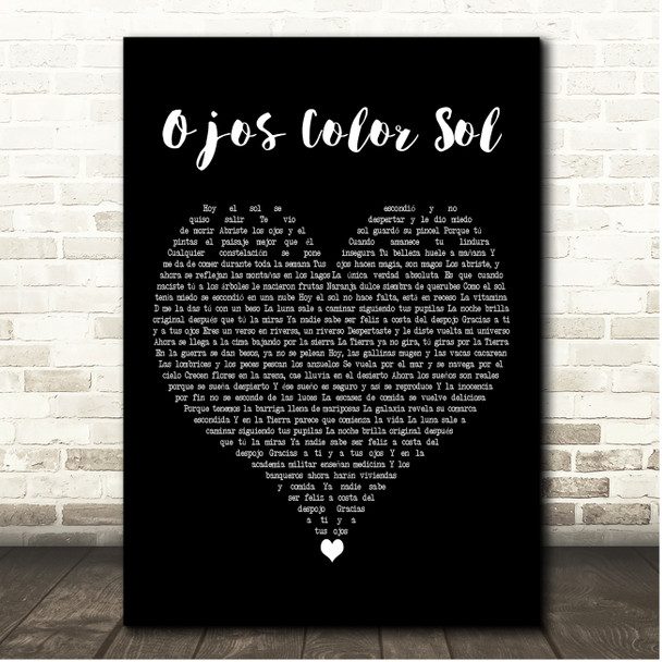 Calle 13 Ojos Color Sol Black Heart Song Lyric Print