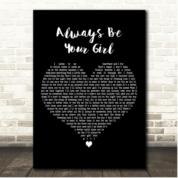 Celine Dion Always Be Your Girl Black Heart Song Lyric Print