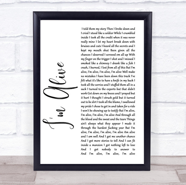 Kasey Chambers I'm Alive White Script Song Lyric Music Wall Art Print