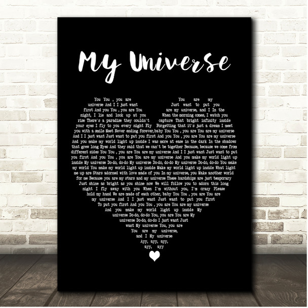 Coldplay & BTS My Universe Black Heart Song Lyric Print